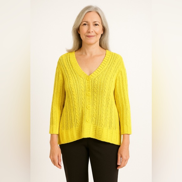 Talbots Open Stitch V Neck Button Down Pima Cotton Cable Knit Cardigan 1X - Picture 1 of 10